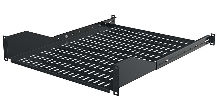 Półka stała 19" 2U, o regulowanej głębokości, 550-825 mm, mocowana z przodu i z tyłu