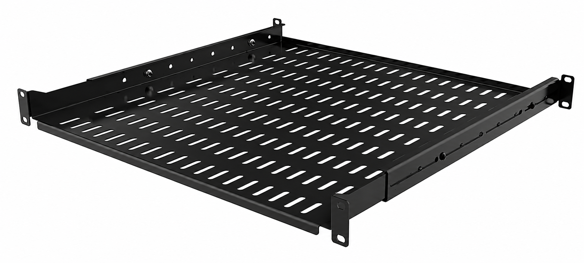 Półka stała 19" 1U, o regulowanej głębokości, 450-725 mm, mocowana z przodu i z tyłu